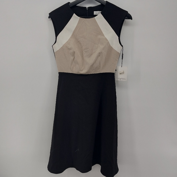 Calvin Klein Colorblock Midi Fit and Flare Dress Size 2P - Picture 1 of 6